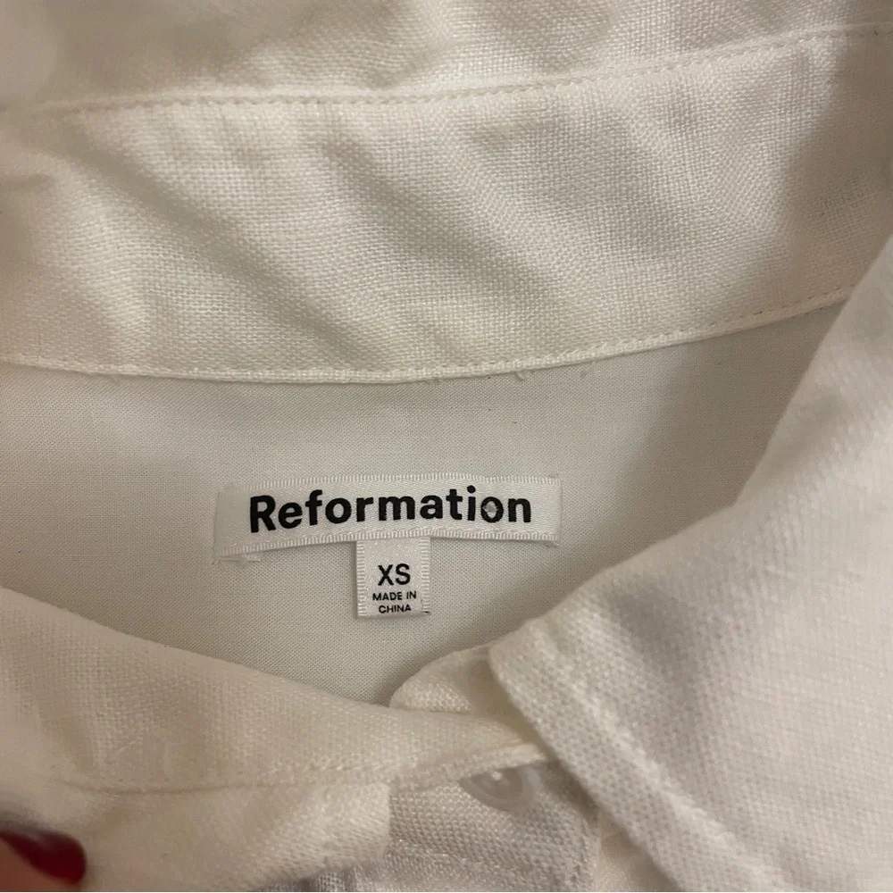 Reformation White Button-Down Linen Blend Shirt - Picture 7 of 10